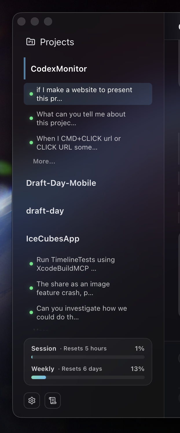 Projects and Codex threads overview