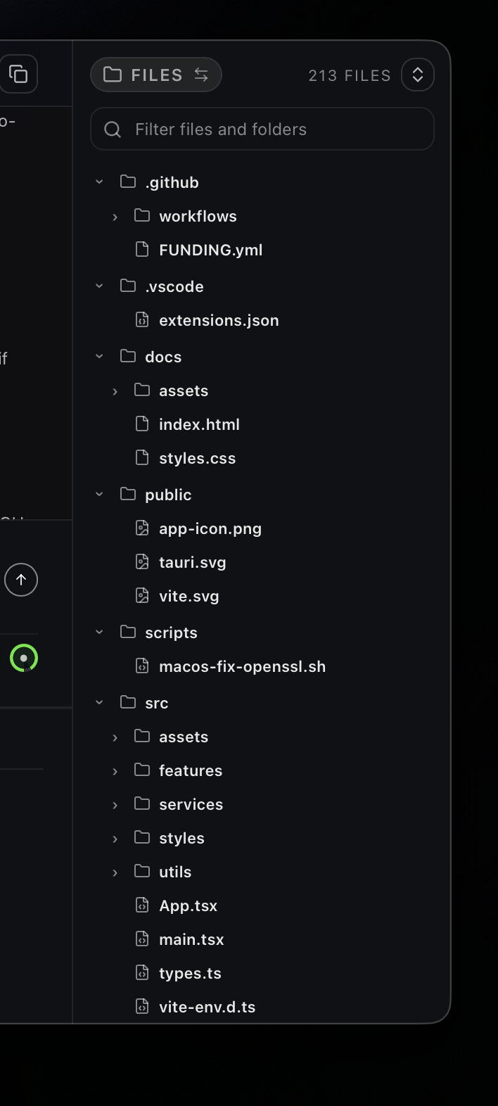 Files tree with search