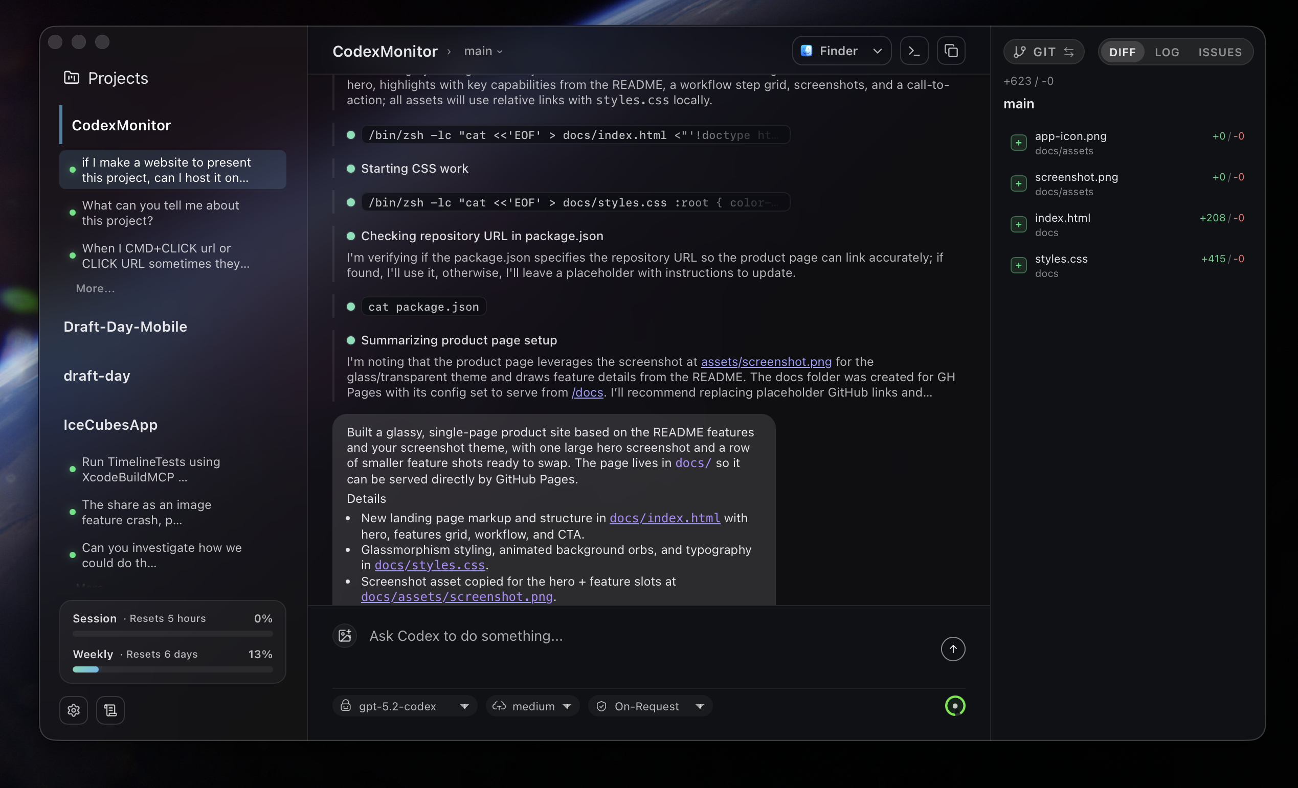 Codex Monitor dashboard and chat view